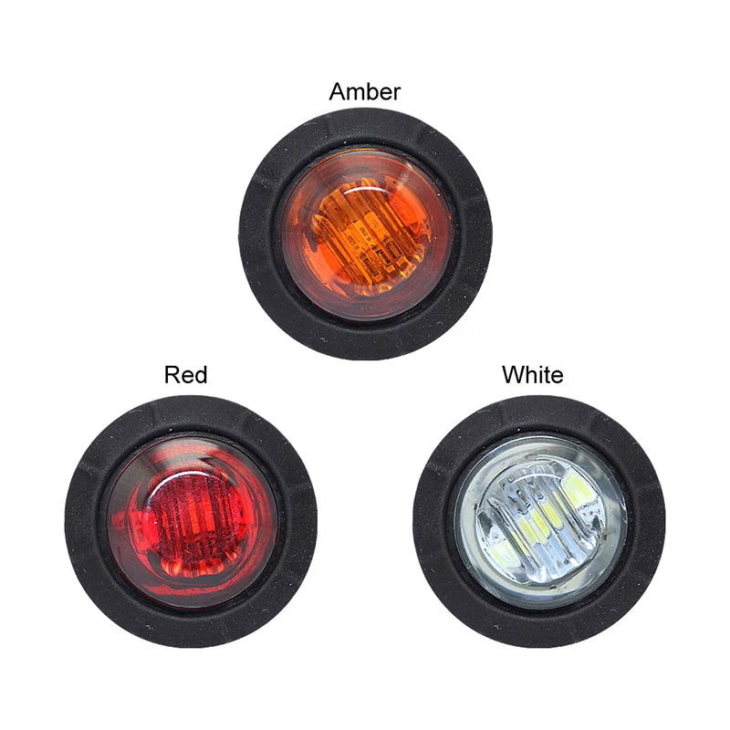 1pc 12V 24V 3LED 3/4" Round Trailer Side Marker Lights Yellow White Red For Trucks Clearance Lights Truck Turn Signal Lamp