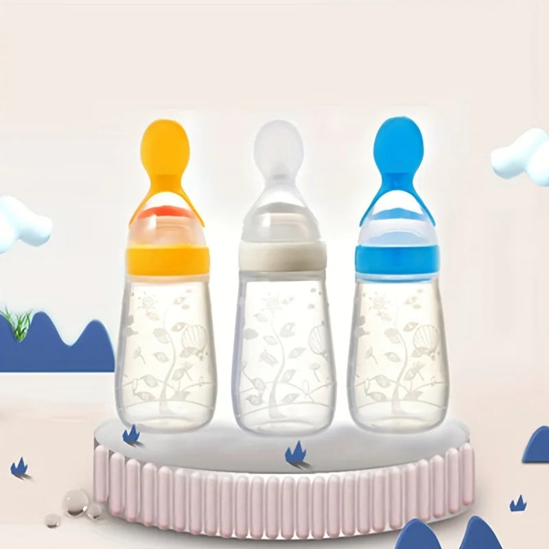 Baby Food Feeding Spoon Bottle ,Squeeze Silicone Feeder Bottle with Spoon for Babies Infants Toddler