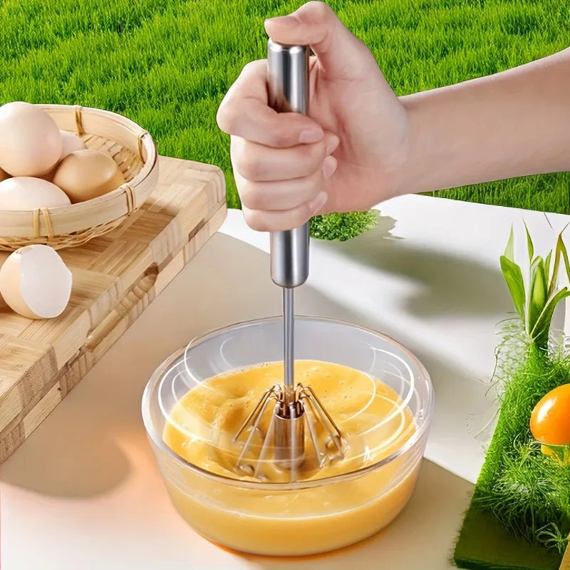 1pc Stainless Steel Egg Beater Semi-Automatic Hand Push Whisk Durable Kitchen Tool for Baking Cream Mixing  Effortless  Design