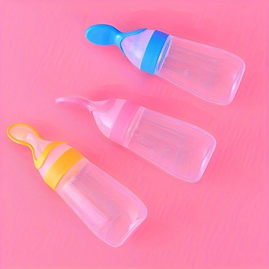 Baby Food Feeding Spoon Bottle ,Squeeze Silicone Feeder Bottle with Spoon for Babies Infants Toddler