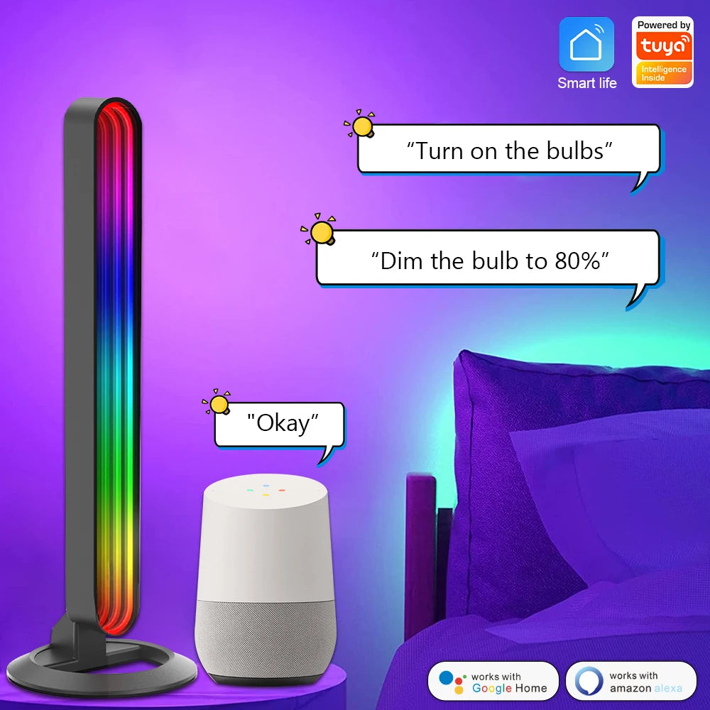 RGBIC Music Rhythm Pickup Lights Bar USB Tuya App Control Desktop Colorful Mirror Strip Light Ambient Night Lamp For Gaming Room