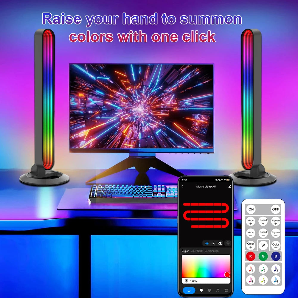 RGBIC Music Rhythm Pickup Lights Bar USB Tuya App Control Desktop Colorful Mirror Strip Light Ambient Night Lamp For Gaming Room