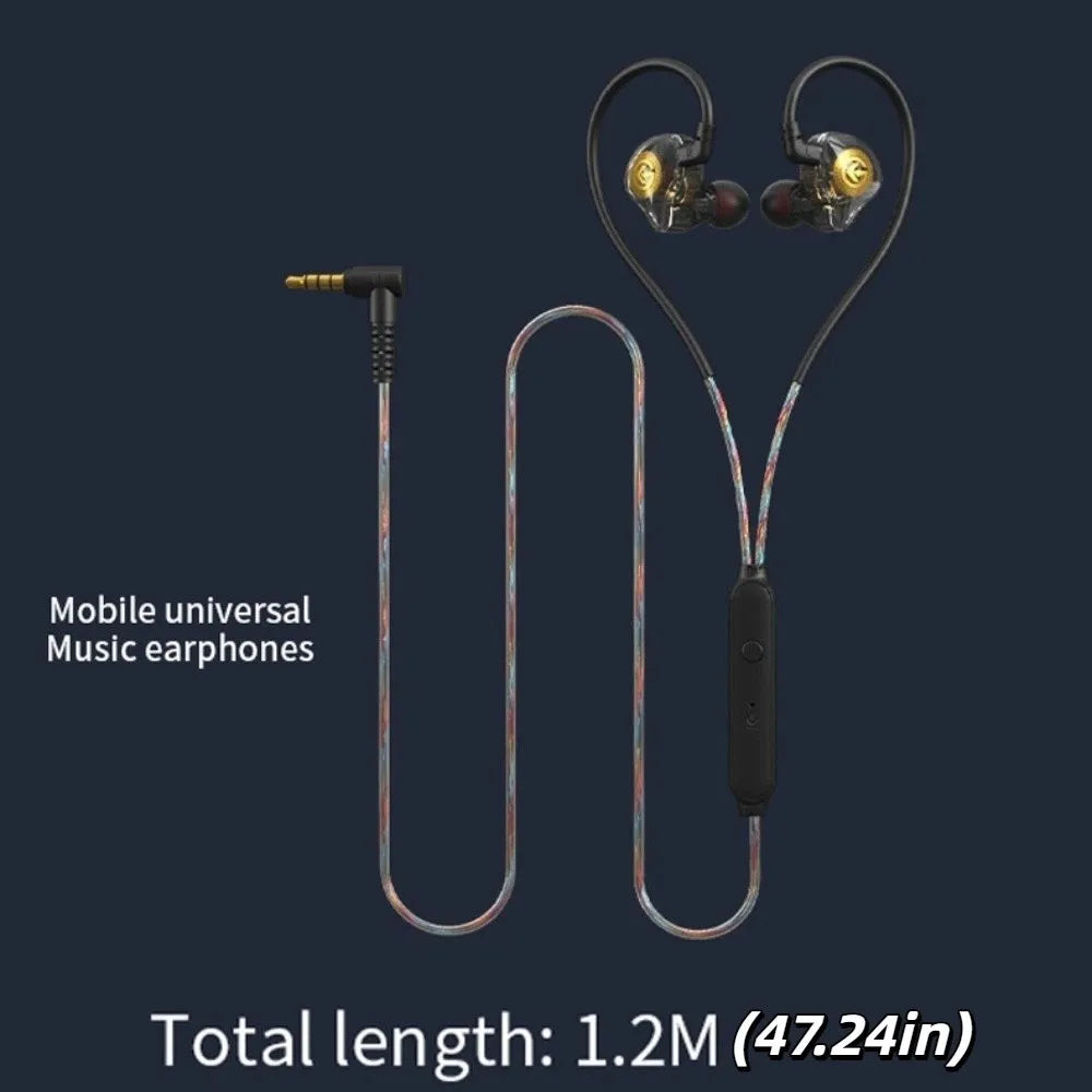Music Earphones 3.5mm Wired Earphone Elbow in-Ear Wired Headset HiFi Stereo Round Head Earpiece Headset Sport