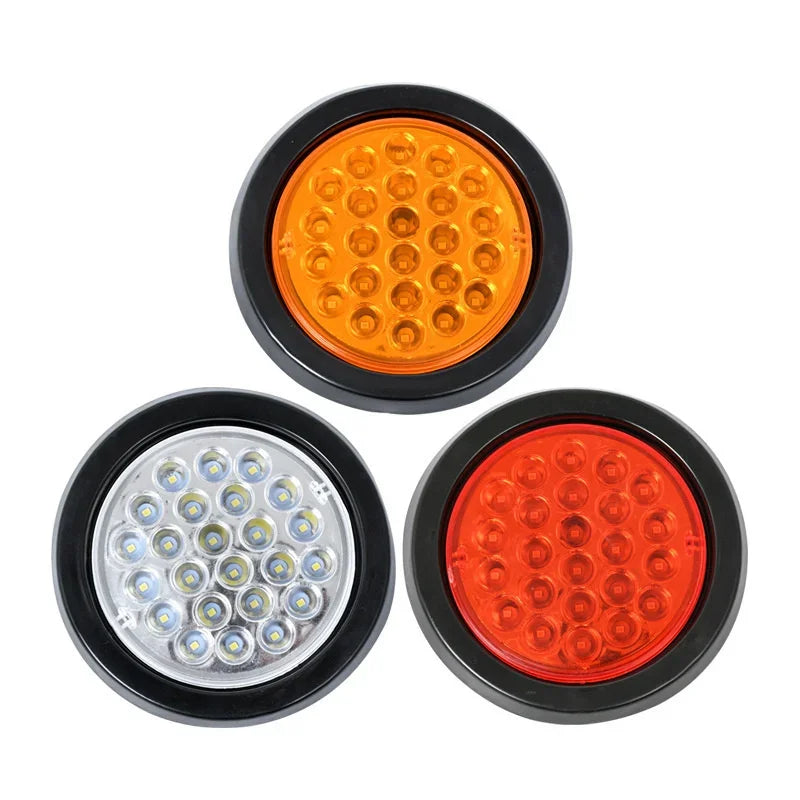 8Pcs 24V 24 LED Round Car Rear Tail Light Brake Stop Side Marker Turn Warning Indicator Lamp Truck Trailer Reflector ATV RV Bus