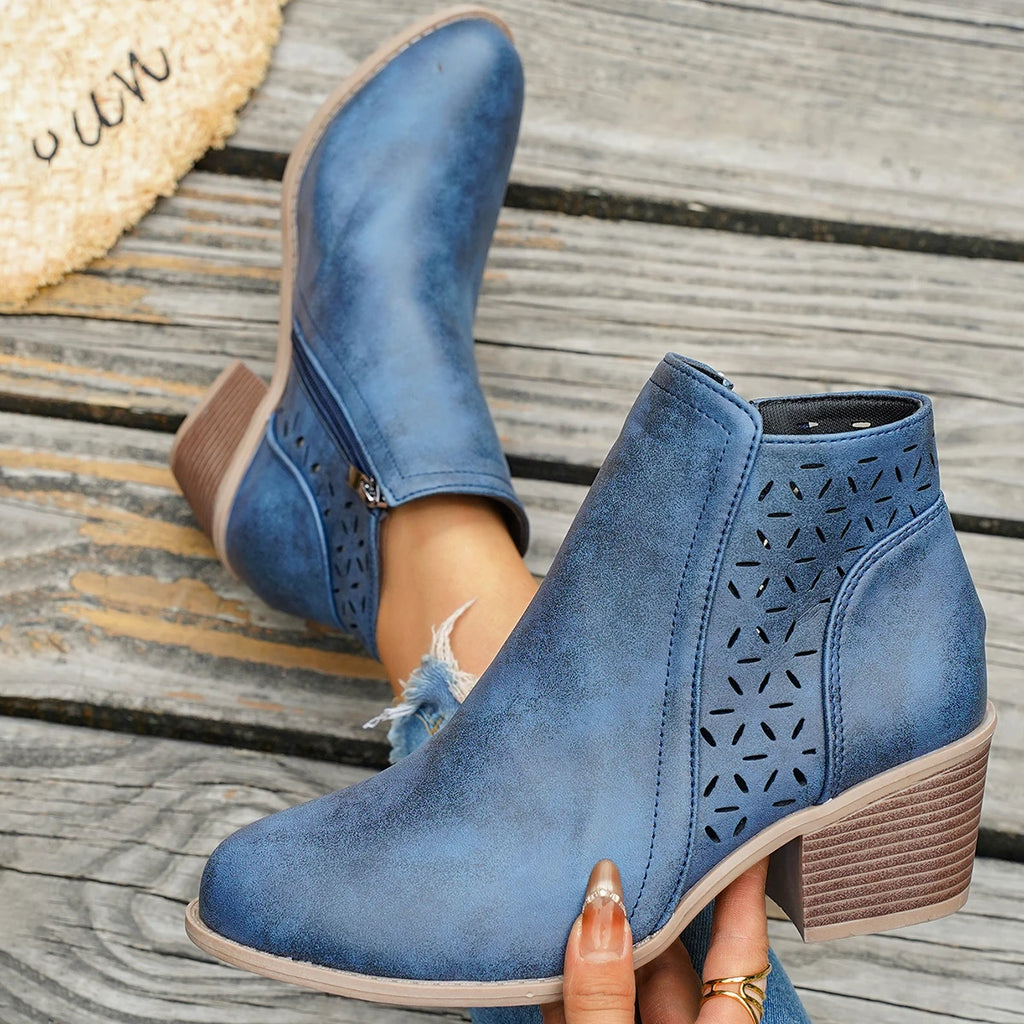 New Women Shoes Retro High Heel Boots Female Slip on Mid Heels Casual Comfortable Western Boots for Women Plus Size