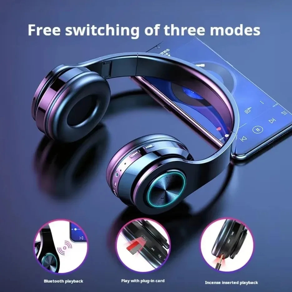 Headsets Gamer Headphones Blutooth Surround Sound Stereo Wireless Earphone USB With MicroPhone Colourful Light PC Laptop Headset