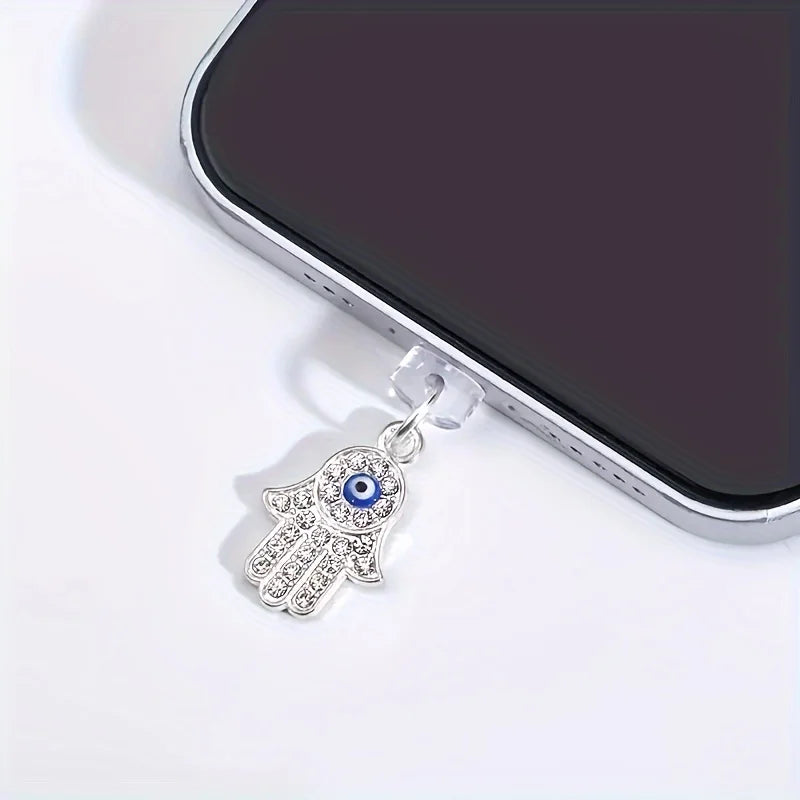 Mobile Phone Dust Plug, Alloy Rhinestone Devil Eye Pendant, Mobile Phone Decorations, Small Accessories for Daily Care Such as Mobile Phones, Computers, and Headphones