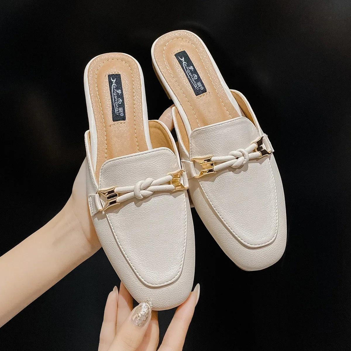 Womens Shoes Fashion Baotou Half Slippers Elegant Women Mules Slippers Comfortable Walking Flat Slippers for Women Zapatos Mujer