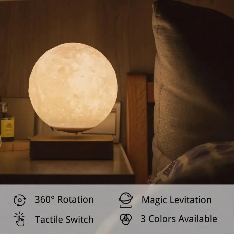 Levitating Moon Lamp, Magnetic Floating Moon Lamp Spinning Luna Night Light with 3 Color Modes for Home Office Desk Decor