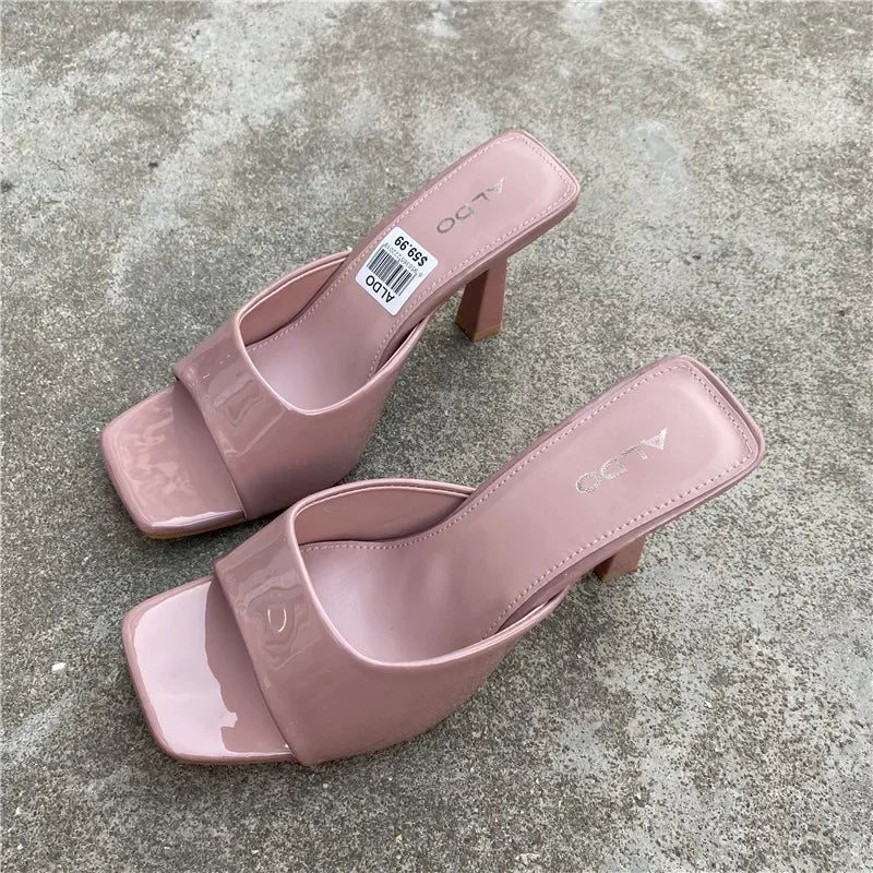 New Women Shoes European and American Fashion Square Head Thin High Heel Sexy Slippers Women Zapatos De Mujer 2023
