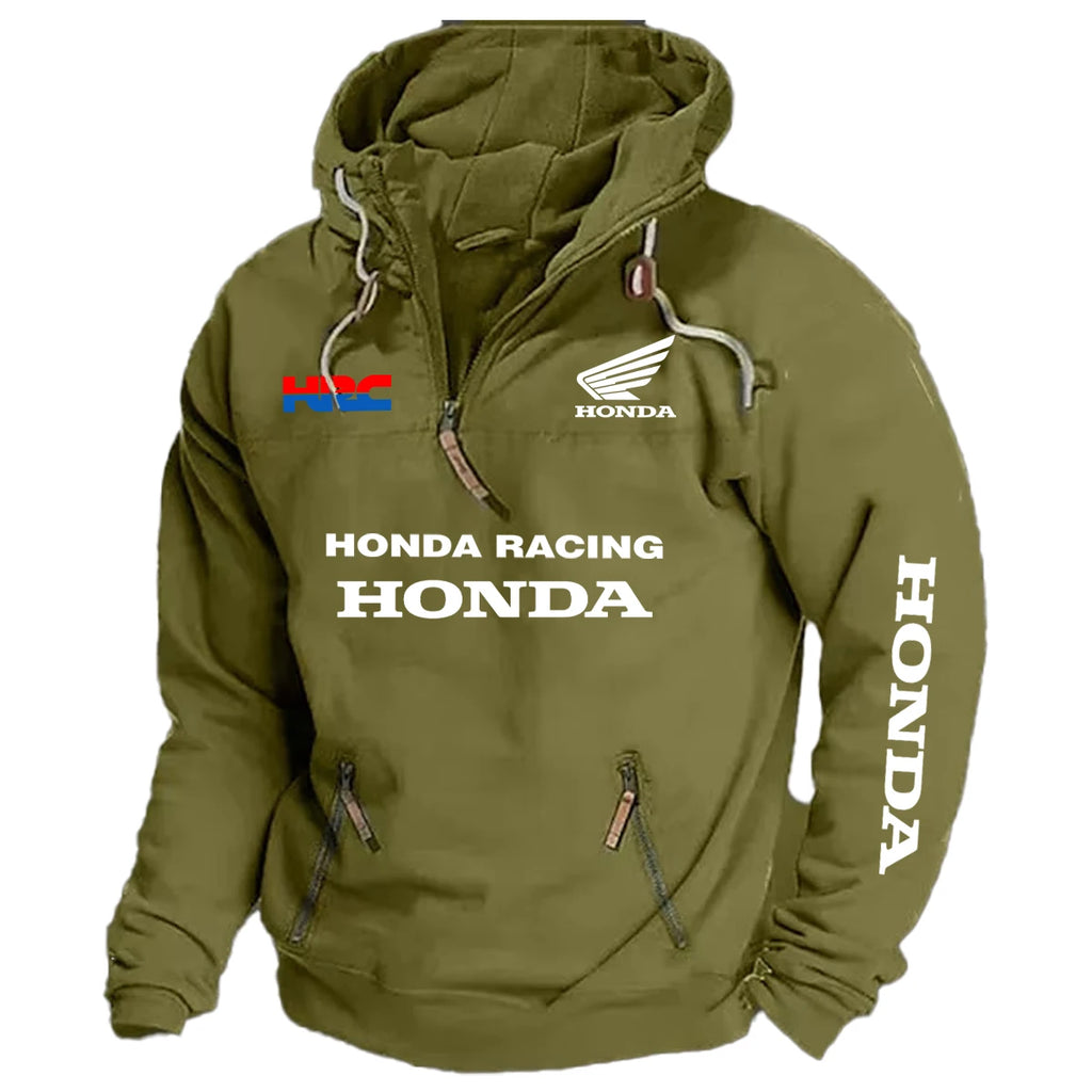 2026 Men's Honda Motorcycle Hoodie with European Sporty Style Zipper Sleeve Pocket Loose Casual Sweater with Shoulders Hoodie