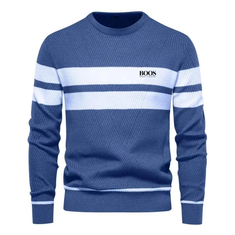 Men's Patchwork Knit O-Neck Pullover Sweater