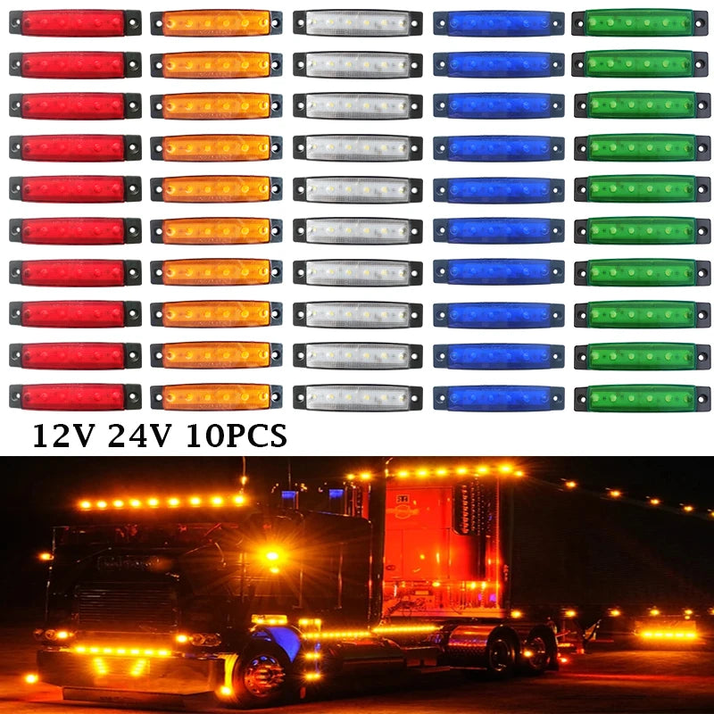 10PCS 12V 24V Led Side Marker Indicator Car Lights Front Rear for Trucks Cab RV Trailer Amber/Red/White/Green/Blue
