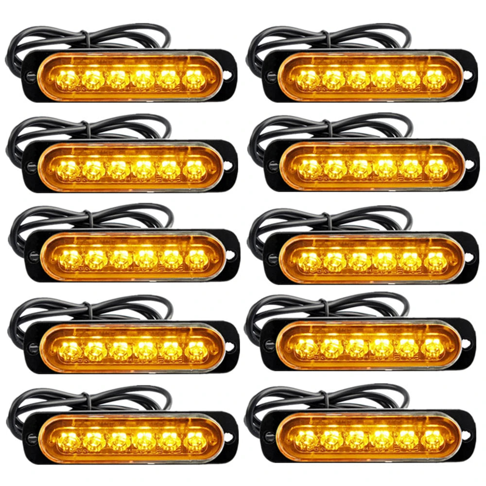 10PCS Strobe Light 12v-24v 6LED Truck Trailer Lights Stroboscopes  LED Car Light  Emergency Warning Hazard Flash Light