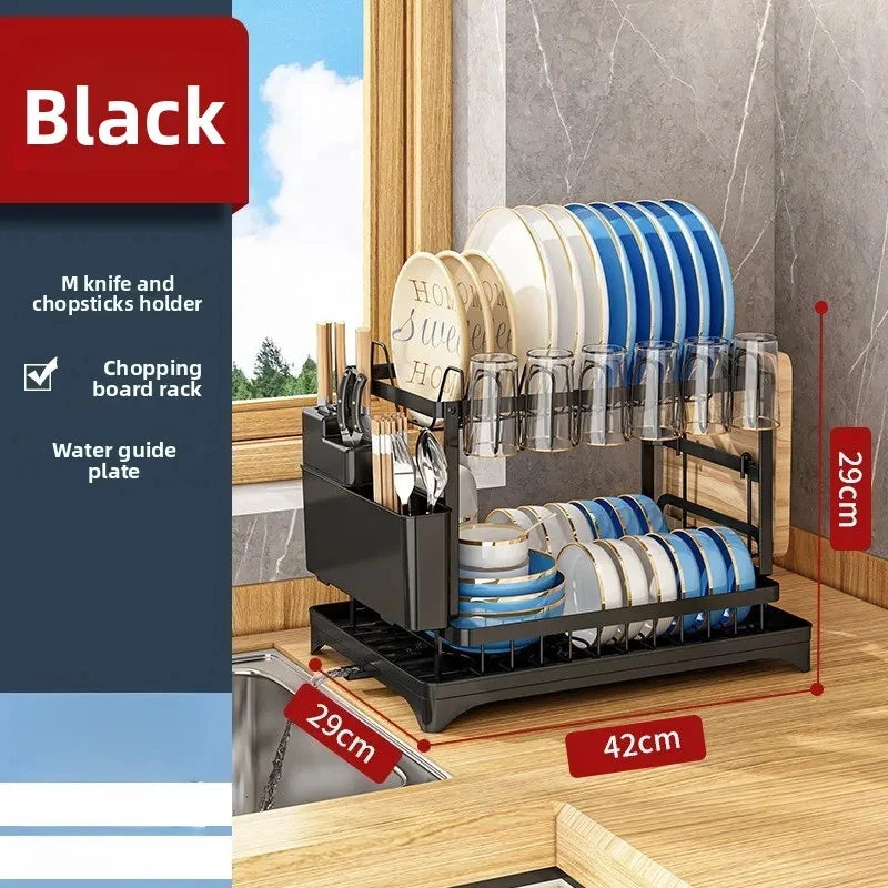 Kitchen Dish Drying Drain Rack Countertop Storage Rack with Cup Dish Knife Chopsticks Holder Home Kitchen Organizer