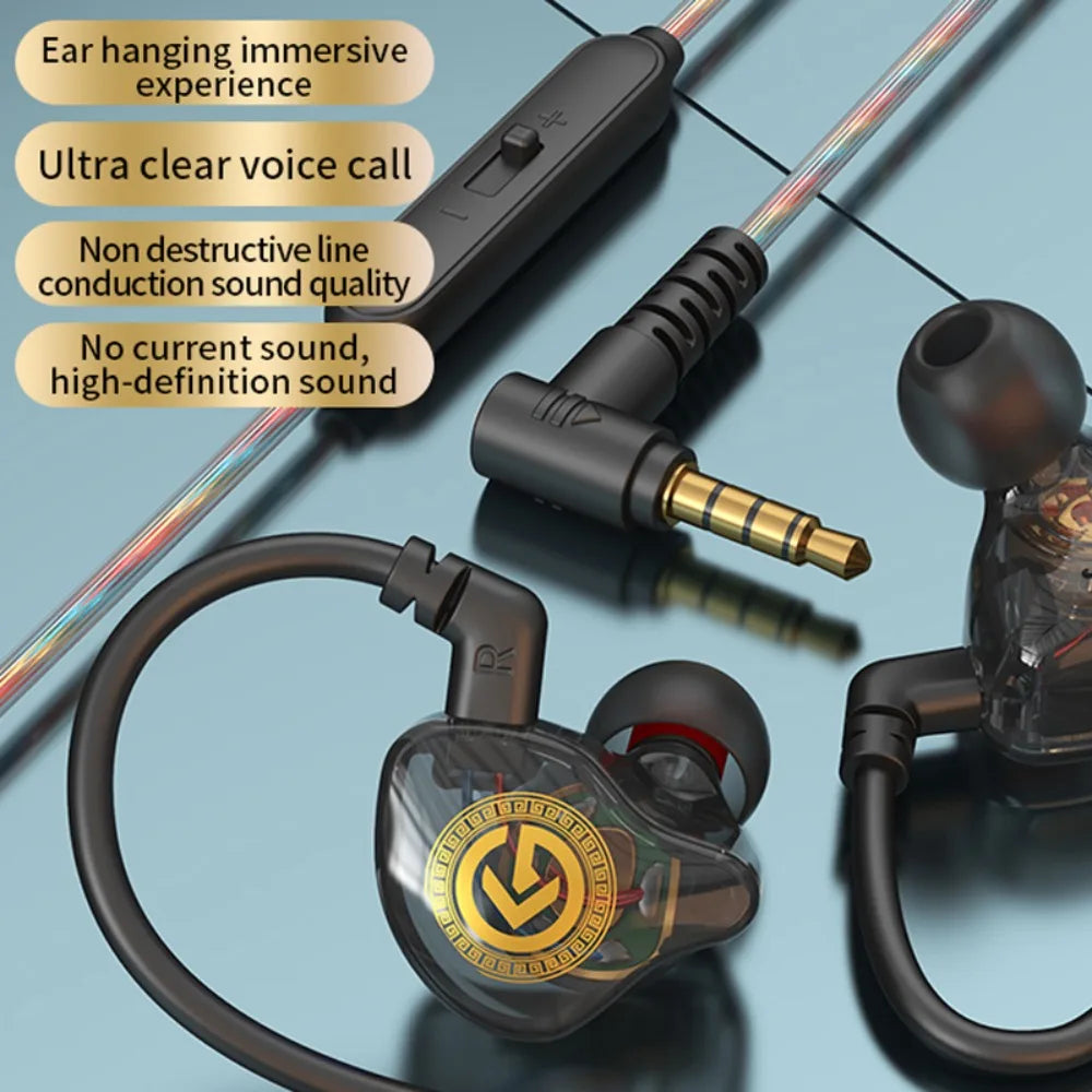 Music Earphones 3.5mm Wired Earphone Elbow in-Ear Wired Headset HiFi Stereo Round Head Earpiece Headset Sport