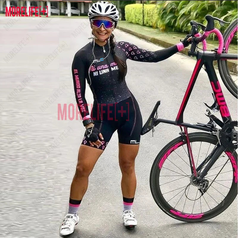 MLC Women's Long Sleeve Jumpsuit Women's Sportswear Suit Grey Cycling Jersey Breathable Cycling Team Cycling Jersey Unisex