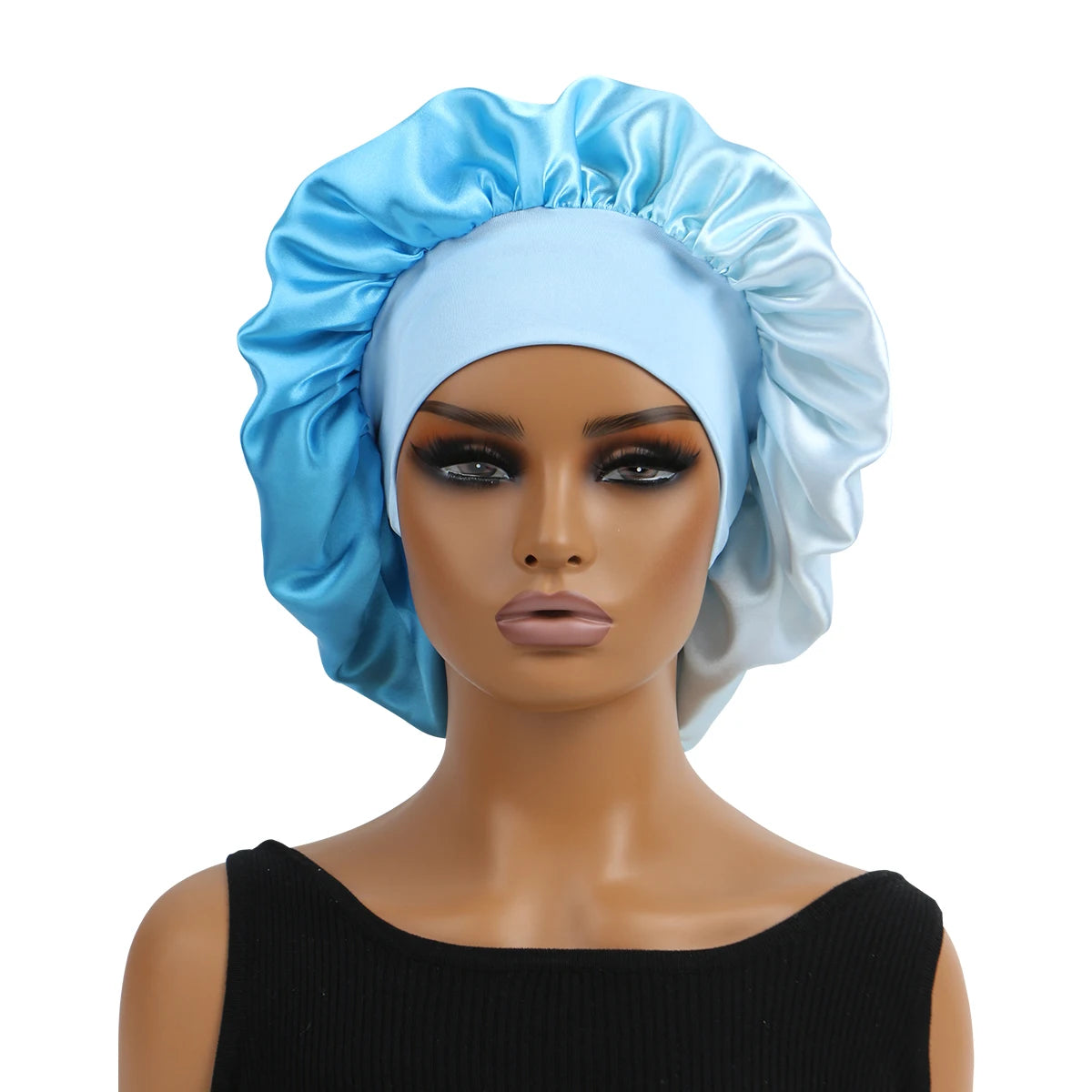 Satin Silk Bonnet Cap with Frontal Wrap, Wide Band, Colorful Fade Printing, Soft Nightcaps, Hair Protect Sleep, Extra Big Size
