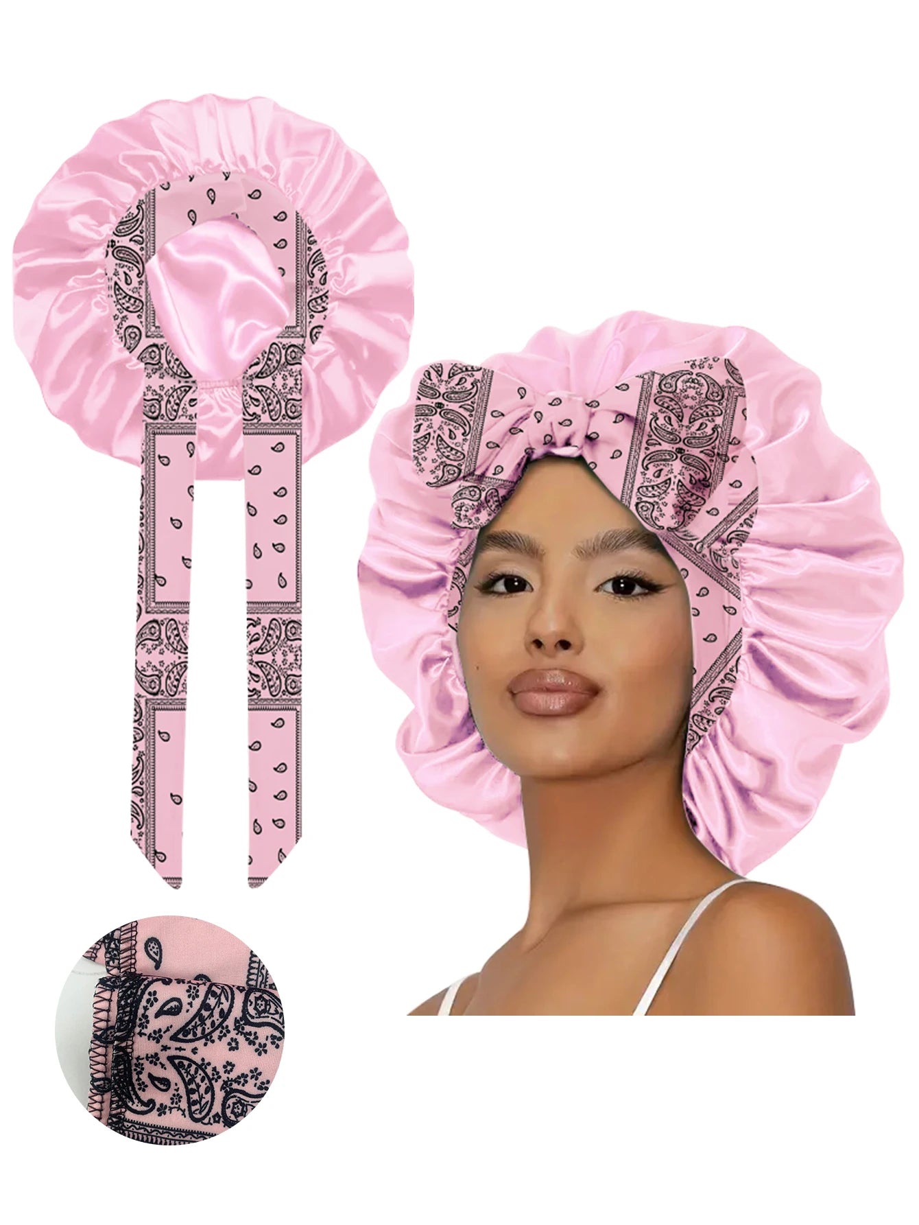 1pc  Satin bonnet with tie for women  Soft Silky Hair Care for Night Use Single Piece Stylish Hair Accessory