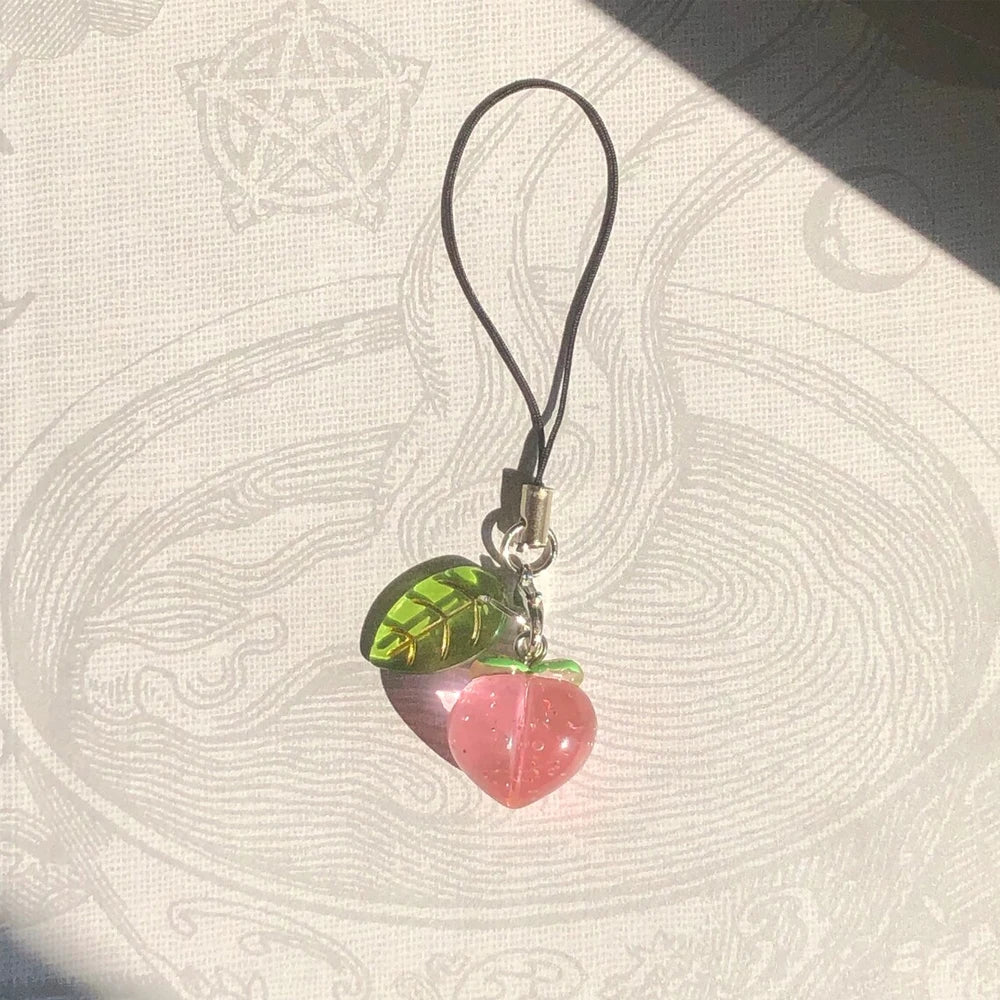 Cute Peach Phone Charm, Kawaii Pink Fruit Lanyard Strap, Mobile Phone Chain, Cellphone Accessories