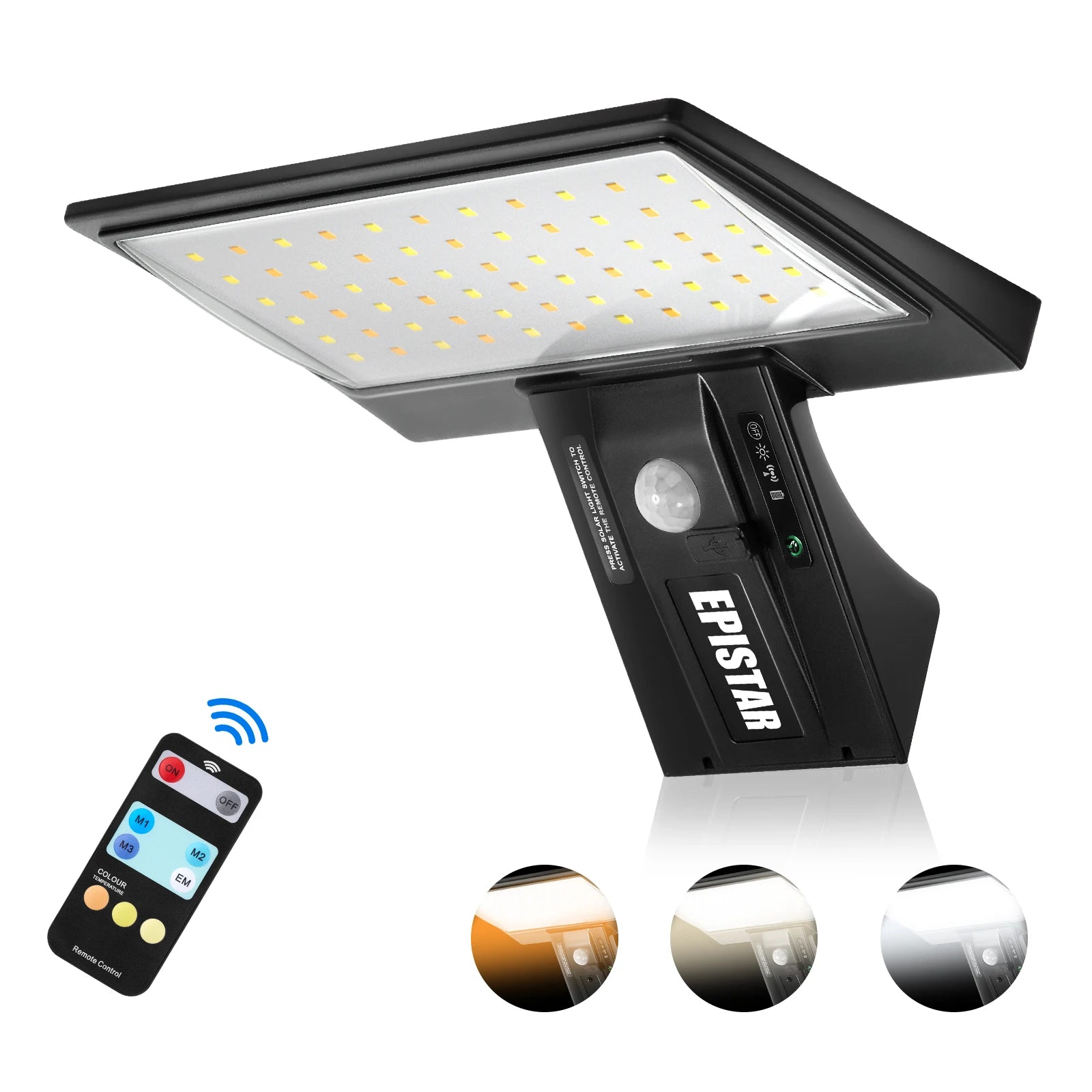 Solar Outdoor Lights 90LED Motion Sensor with Control  3 Color 4Modes Security Flood Waterproof Light for Porch Yard Garden