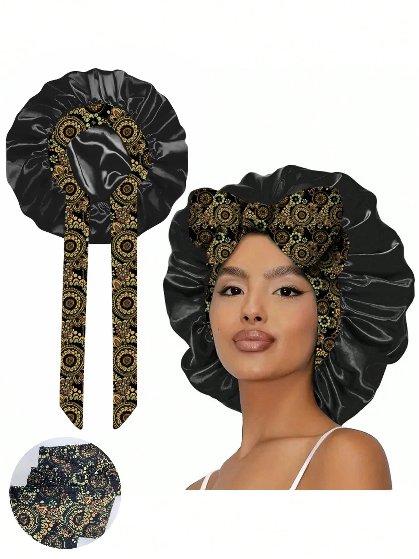 1pc  Satin bonnet with tie for women  Soft Silky Hair Care for Night Use Single Piece Stylish Hair Accessory