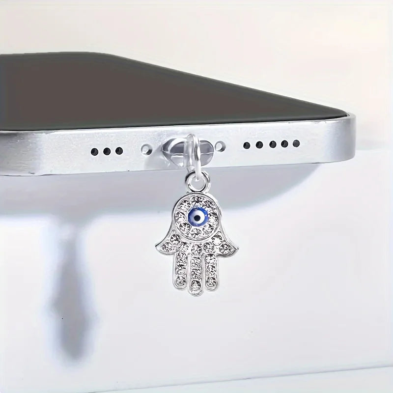 Mobile Phone Dust Plug, Alloy Rhinestone Devil Eye Pendant, Mobile Phone Decorations, Small Accessories for Daily Care Such as Mobile Phones, Computers, and Headphones