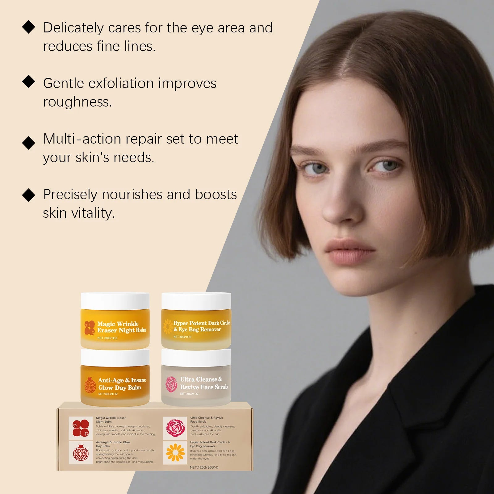 Day Night Skincare Set Firming Moisturizing & Skin Barrier Repair Cream Tightening Brighten Face Scrub Nourishing Eye Care Combo