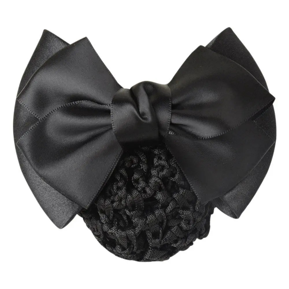 Satin Bowknot Decor Hairnet Women Girls Hair Clip Snood Net Barrette Bun Cover