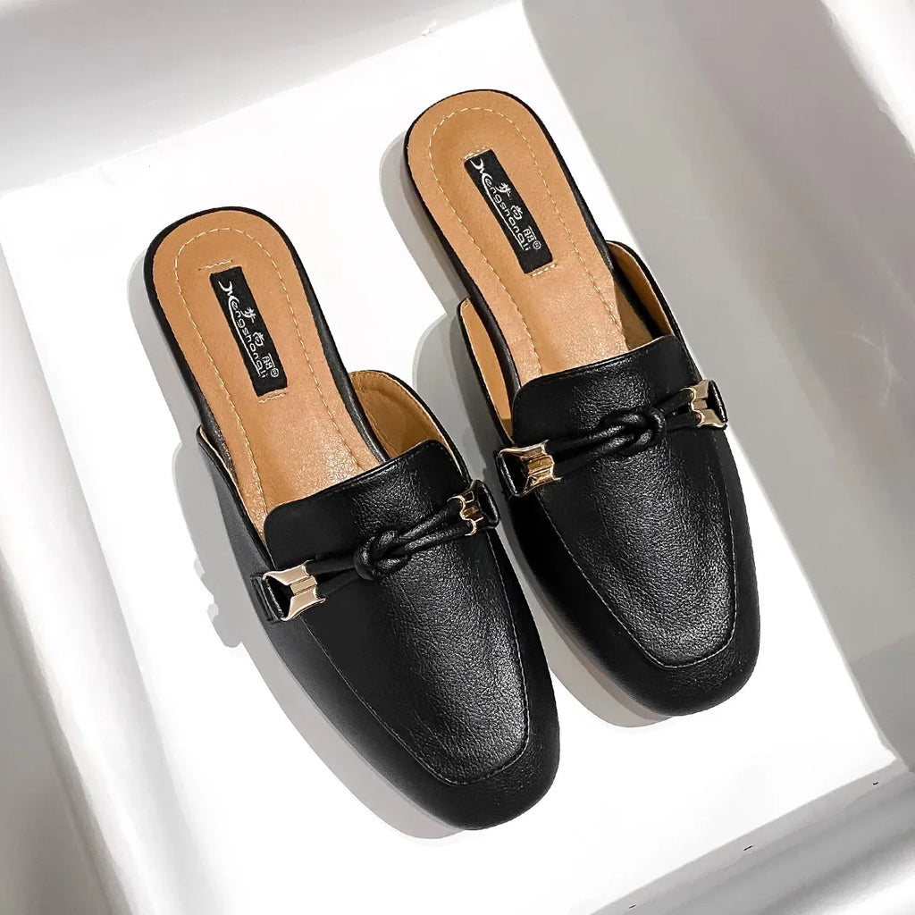 Womens Shoes Fashion Baotou Half Slippers Elegant Women Mules Slippers Comfortable Walking Flat Slippers for Women Zapatos Mujer