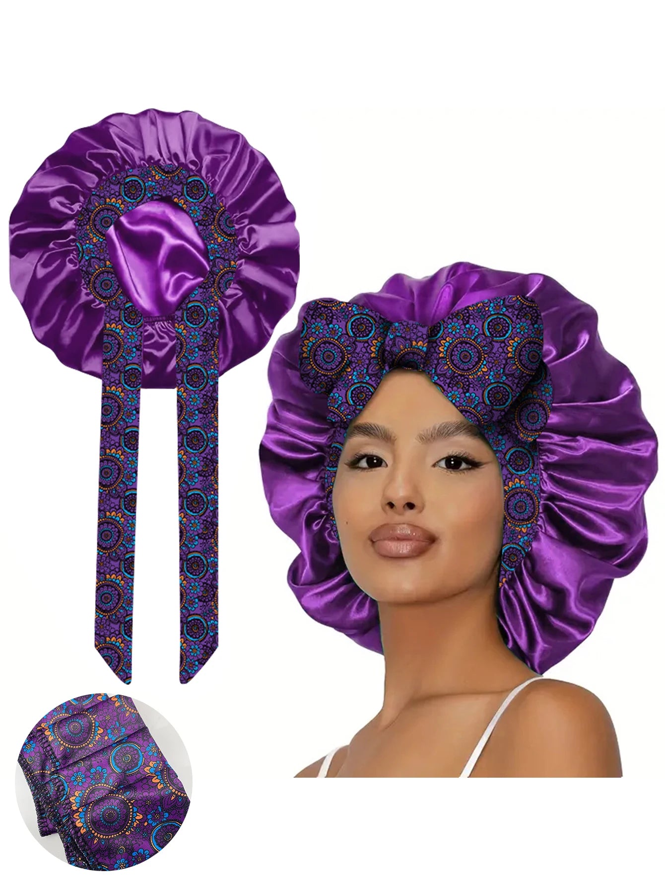 1pc  Satin bonnet with tie for women  Soft Silky Hair Care for Night Use Single Piece Stylish Hair Accessory