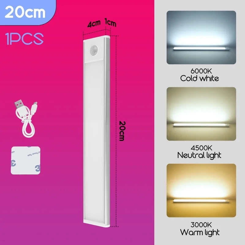 LED Motion Sensor Light Cabinet Lamp Wireless Dimmable LED Wall Lights Type-C Rechargeable Lights Kitchen Wardrobe Closet Aisle