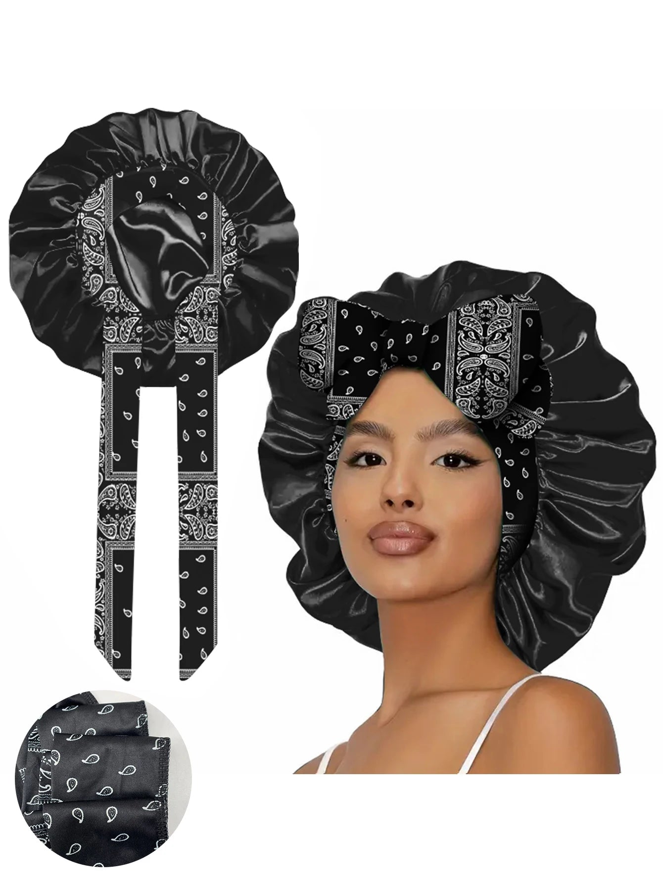 1pc  Satin bonnet with tie for women  Soft Silky Hair Care for Night Use Single Piece Stylish Hair Accessory