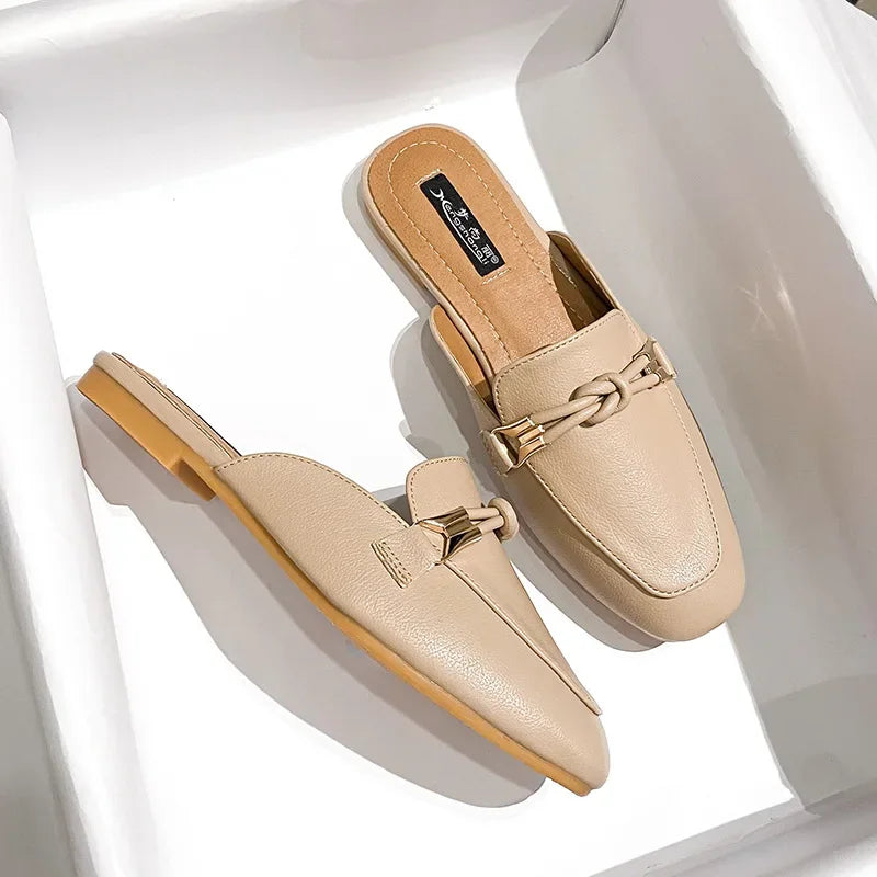 Womens Shoes Fashion Baotou Half Slippers Elegant Women Mules Slippers Comfortable Walking Flat Slippers for Women Zapatos Mujer