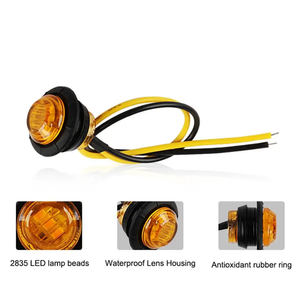 10pcs 24V 3 / 4 Inch Led Truck Side Marker Light Round Turn Light for Truck RV Car Bus Trailer Caravan Boat