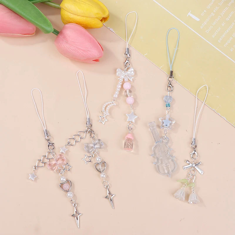 Creative Beaded Delicate Cell Phone Pendant Hanging Chain Sweet Y2K Phone Case Headset Backpack Accessories Gift