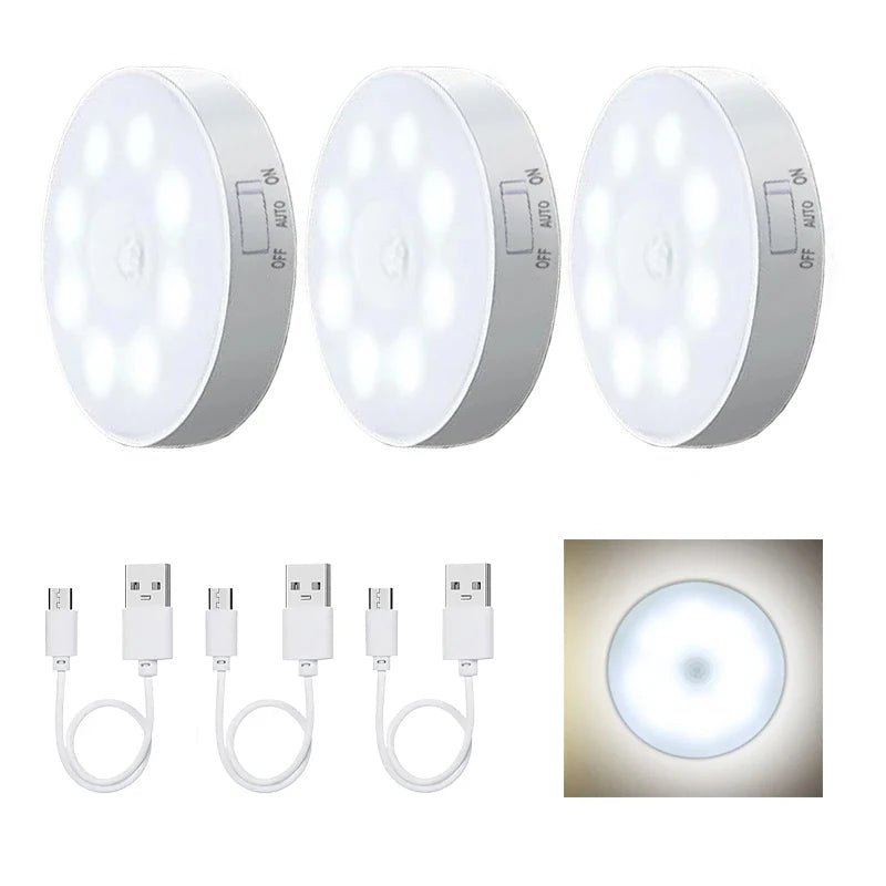 Motion Sensor LED Night Light USB Rechargeable Night Lamp For Kitchen Cabinet Wardrobe Lamp Staircase Wireless Closet Light