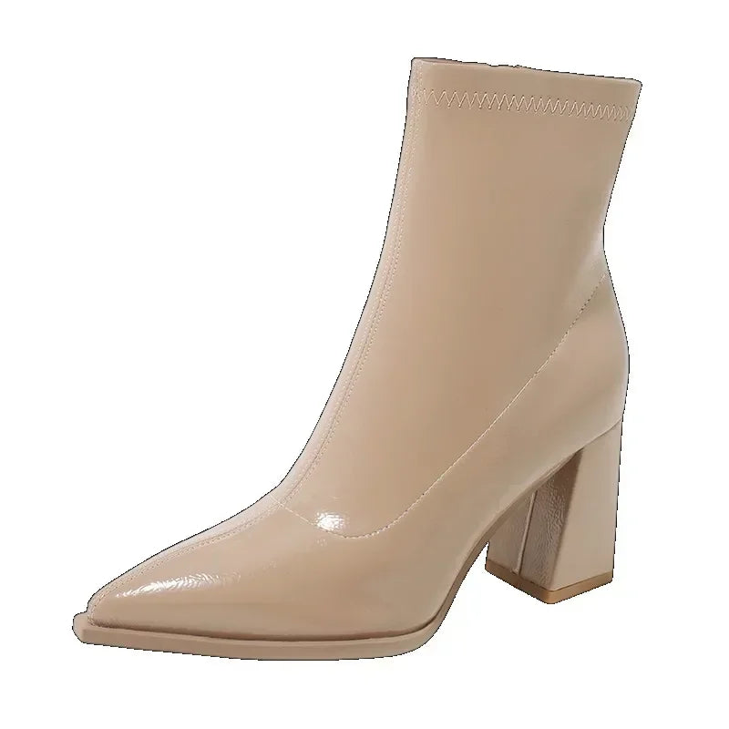 Women's shoes 2025 new pointed toe thick heel small short boots women's autumn and winter high heels French ankle boots