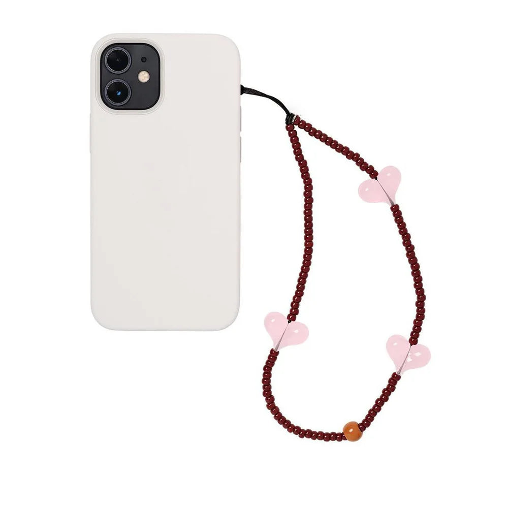 KKBEAD Kpop Black Matte Beads Phone Charm Pink Heart Strap Jewelry Korean Stars Phone Chains Lanyard Cellphone Accessories