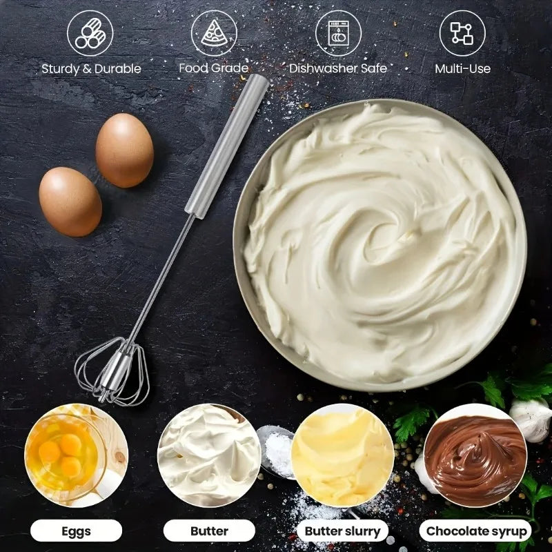 1pc Stainless Steel Egg Beater Semi-Automatic Hand Push Whisk Durable Kitchen Tool for Baking Cream Mixing  Effortless  Design