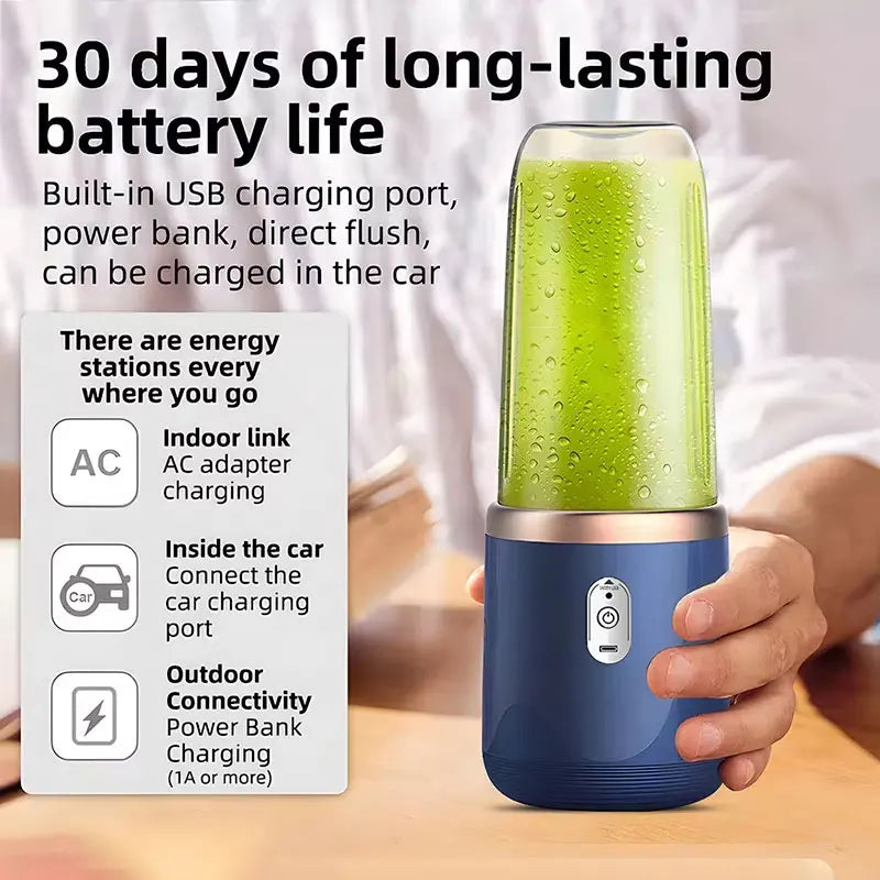Portable USB Personal Mini Juicer Cup Handheld Travel Blender Single and Double Cups Design for Easy Use with Water Bottles