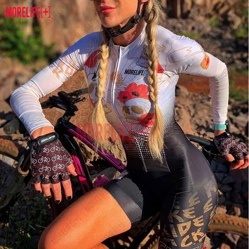MLC Women's Long Sleeve Jumpsuit Women's Sportswear Suit Grey Cycling Jersey Breathable Cycling Team Cycling Jersey Unisex
