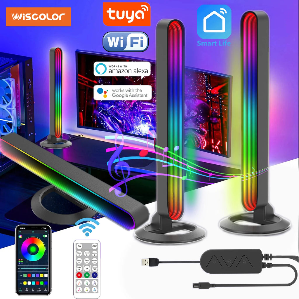 RGBIC Music Rhythm Pickup Lights Bar USB Tuya App Control Desktop Colorful Mirror Strip Light Ambient Night Lamp For Gaming Room