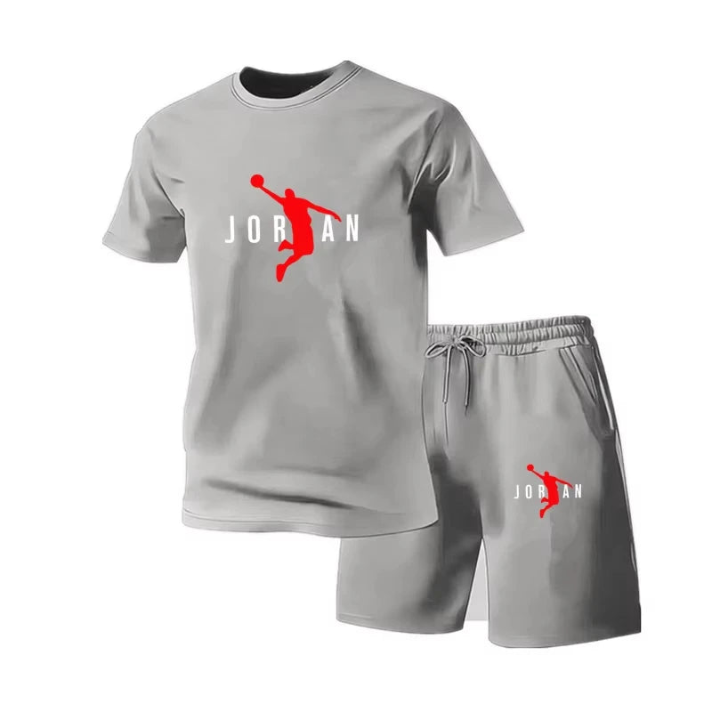 Trendy Youth Mens 2Pcs Casual Tracksuit Short Sleeve Graphic Tee + Sports Shorts Daily Outdoor Workout Clothing