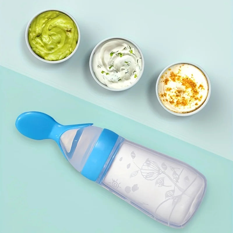 Baby Food Feeding Spoon Bottle ,Squeeze Silicone Feeder Bottle with Spoon for Babies Infants Toddler