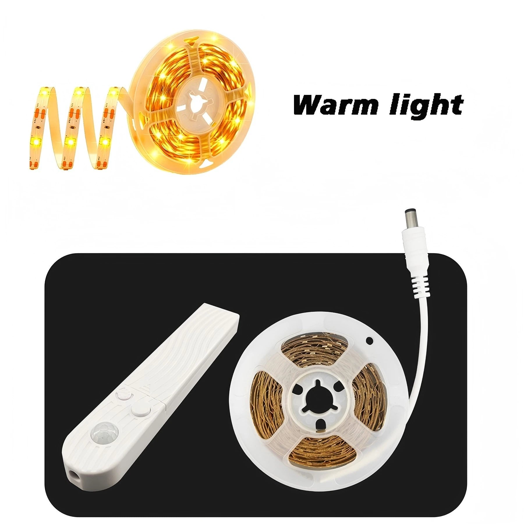 Motion-sensing LED light strip, powered by either USB or batteries (batteries not included). Suitable for bedrooms, staircases。