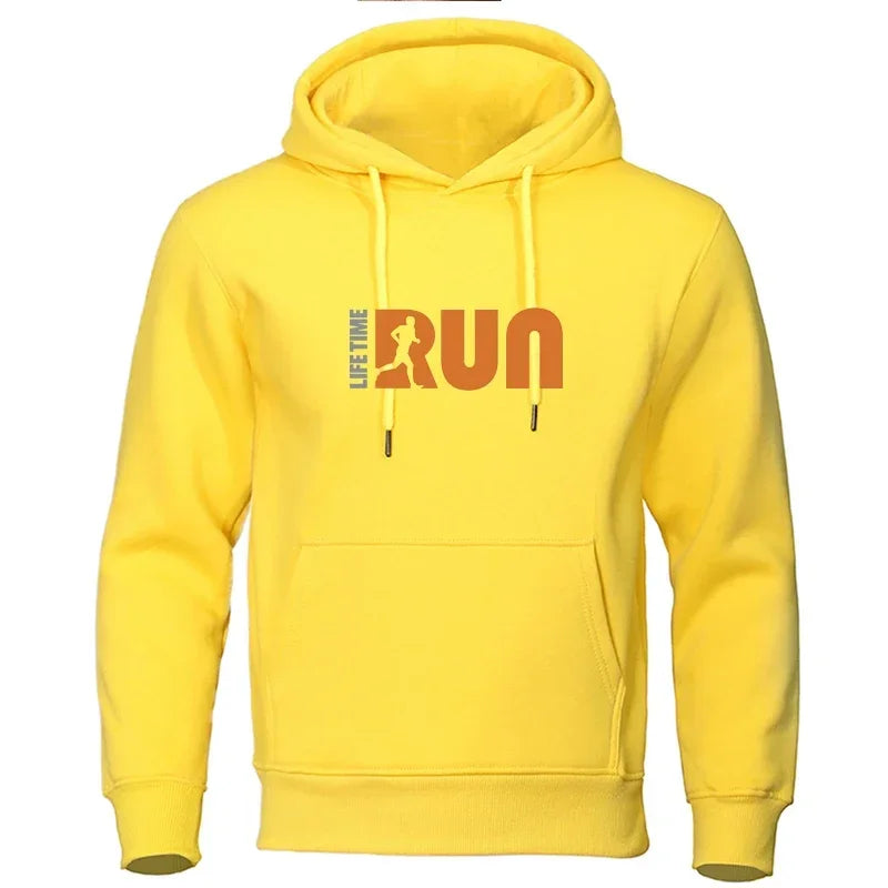 Men's Hoodie  Urban Fashion  Lifetime Run  Printed Hoodie  Polar Lining  Casual  Funny  Loose  Hooded  Men's Clothing