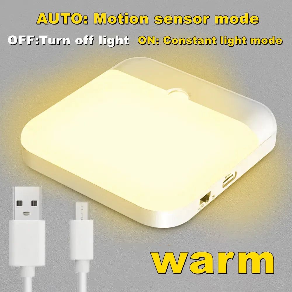 LED Night Lamp Motion Sensor Night Light Bedroom Kitchen Stair Hallway Wardrobe Cupboard Lighting PIR Induction Lamp Charging