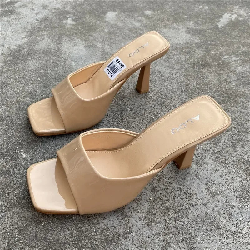 New Women Shoes European and American Fashion Square Head Thin High Heel Sexy Slippers Women Zapatos De Mujer 2023