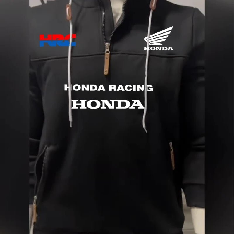 2026 Men's Honda Motorcycle Hoodie with European Sporty Style Zipper Sleeve Pocket Loose Casual Sweater with Shoulders Hoodie